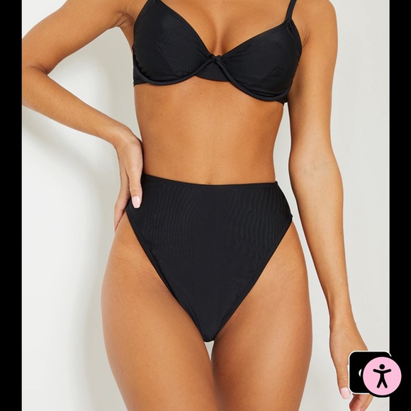 PrettyLittleThing Other - Black High Waisted High Leg Bikini Bottoms